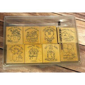 V2.1 1996 STAMPIN' UP! NICE & EASY NOTES WOOD MOUNTED RUBBER STAMP SET OF 8